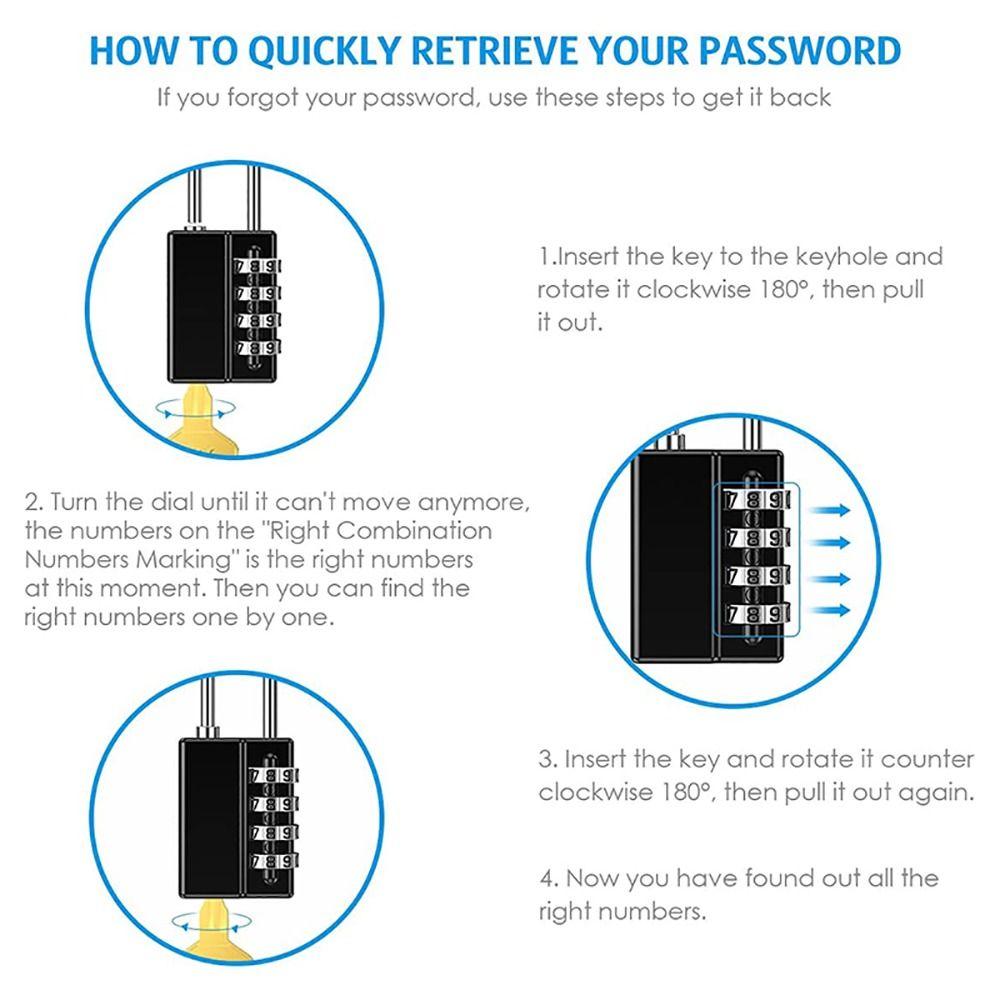 1Pcs Durable with Key Combination Padlock Zinc Alloy 4 Digits Backpack Zipper Lock Dormitory Cabinet Password Lock