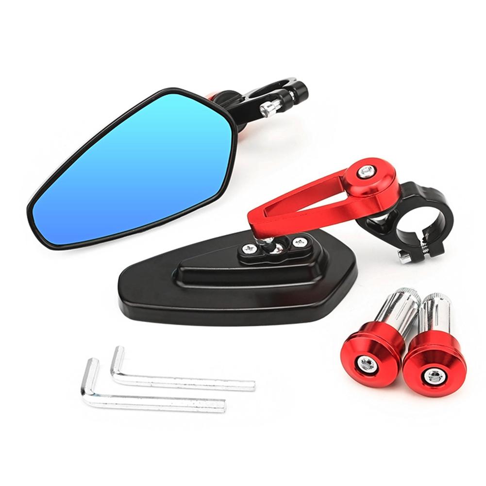 Kolip 1 Pair 22mm Motorcycle Bar End Rear Mirrors Replacement Retro Handlebar Side View Mirror Modified Accessories Red (blue glass)
