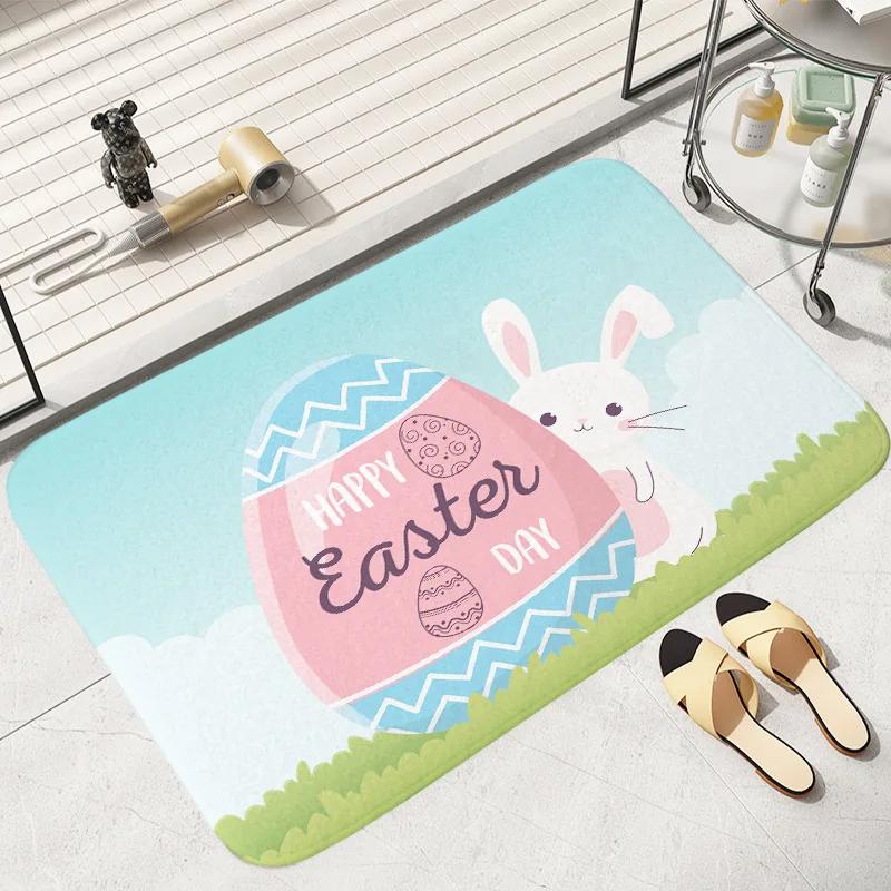 Anti-slip Easter Thanksgiving Cute Rabbit Egg Printed Entrance Doormat Soft Carpet for Living Room Bedroom Balcony Area Rug