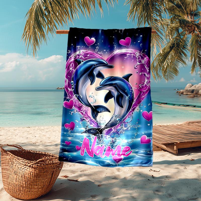 Custom Name Ultra-Soft Beach Towel with Dolphin Theme,Ideal for Pool - Camping, Diving - Perfect Travel Essential, Vibrant Beach Towel.