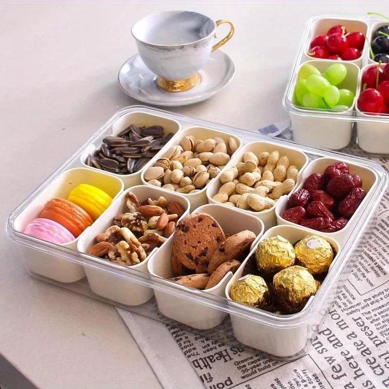 4/8 Grid Portable Snack Platters Organizer Divided Serving Tray with Lid Handle with Reusable Snack Box Household Kitchen