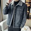 Fashion denim jacket men's fleece thickened autumn and winter lamb fleece new slim casual sports temperament jacket men's clothing