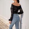 A New Lace-trimmed V-neck Off-the-shoulder Long-sleeved Elegant and Sexy Jumpsuit
