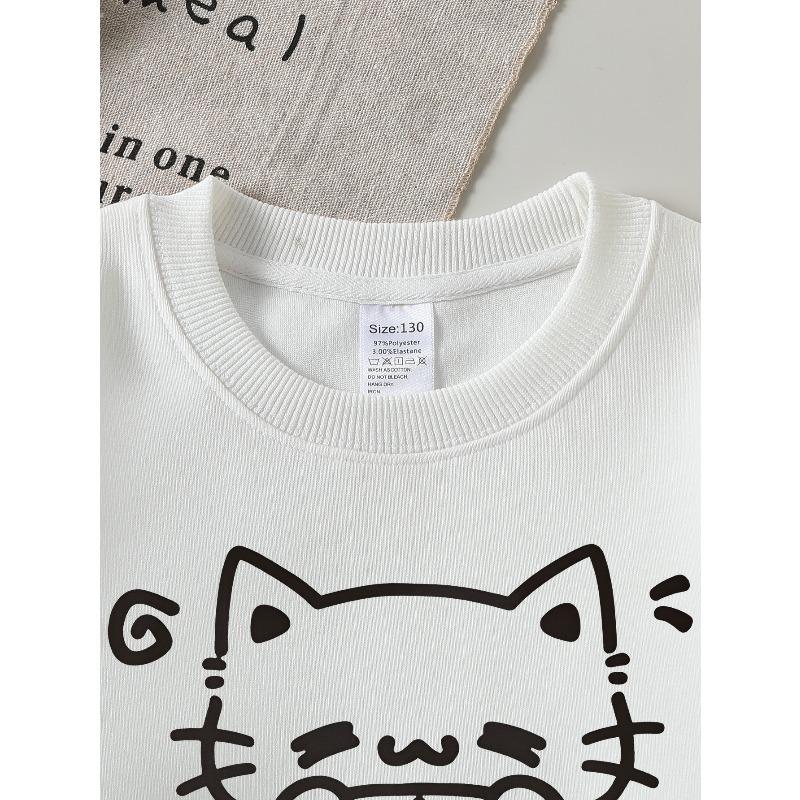 European sizes Adorable Crewneck Sweatshirt for Kids Featuring a Cat with a Star Bandage on Its Face. Soft And Comfy, Ideal for Kids