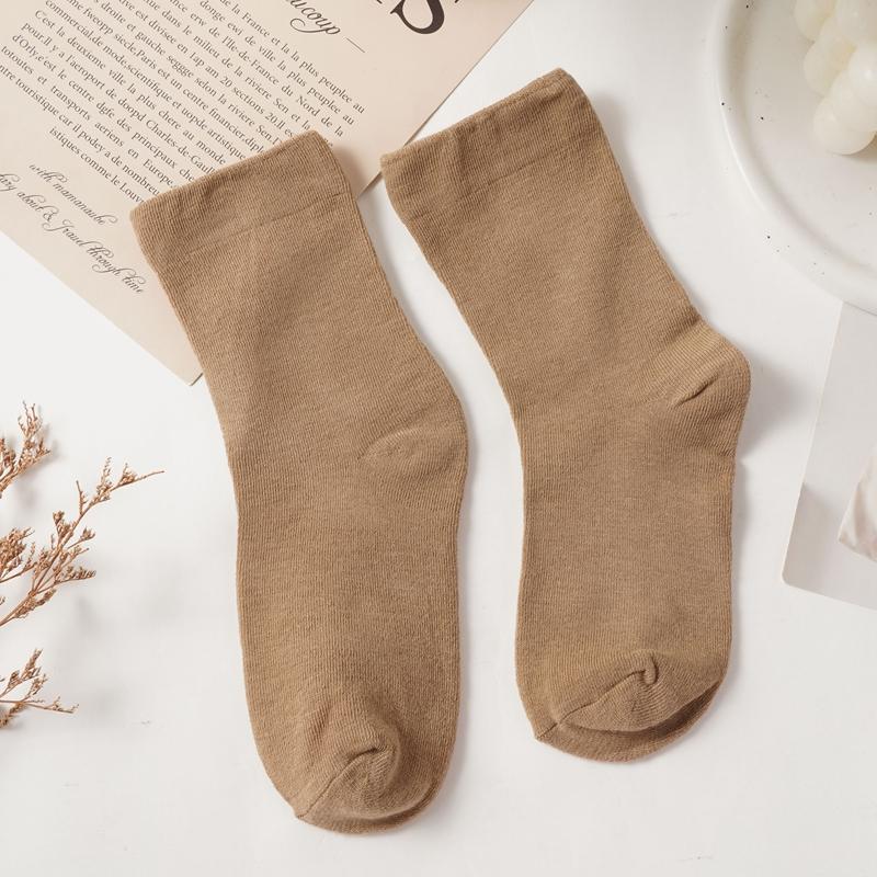 

Универсальные однотонные носки средней длины, японские повседневные дышащие ворсовые носки, удобные One size темный кофе