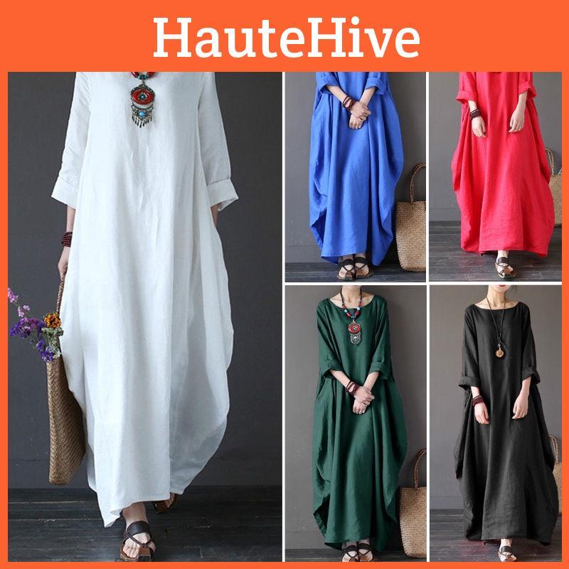 Timeless Design Usa Women Crew Neck Loose Cotton Baggy Maxi Dress Perfect For Summer Occasions