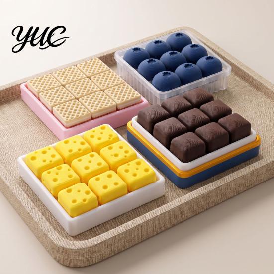 Stress Relief Toys 3D Printed 9-Square Fidget Clicker Toy, Simulation Fruit Cookie Pressing Portable Desk Fidgets Keychain, Click Desktop Ornament,