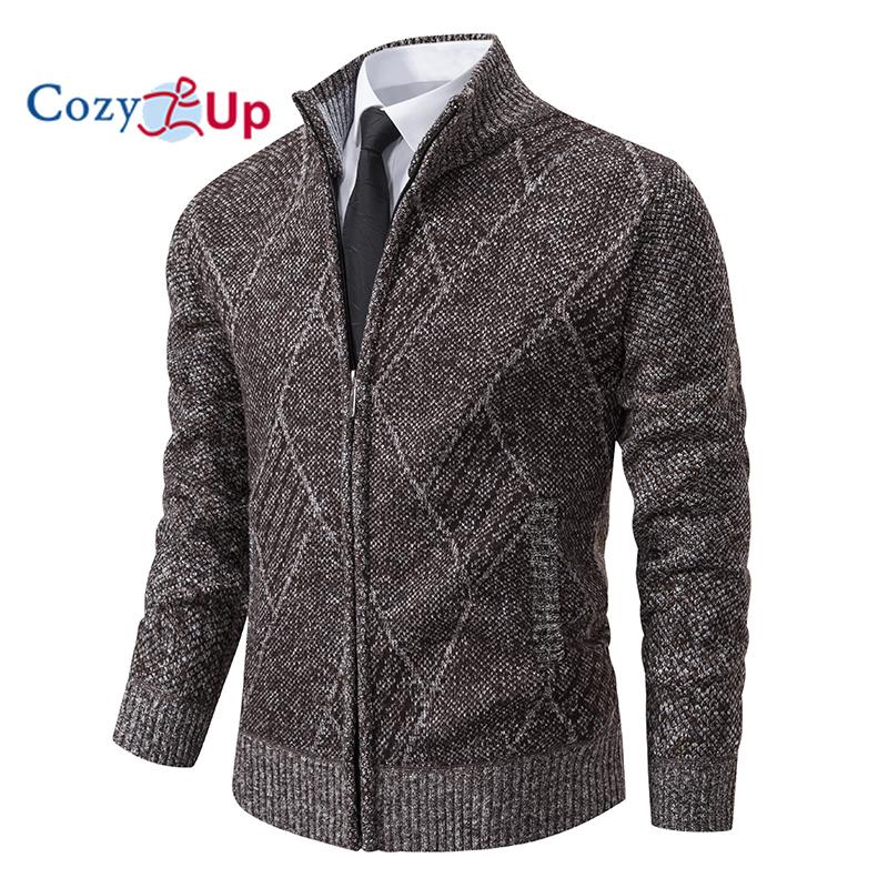 Cozy Up Pánská bunda podzimní a zimní trend Pohledný pánský volný ležérní fleecový svetr Univerzální pletený svetr na zip Cardigan