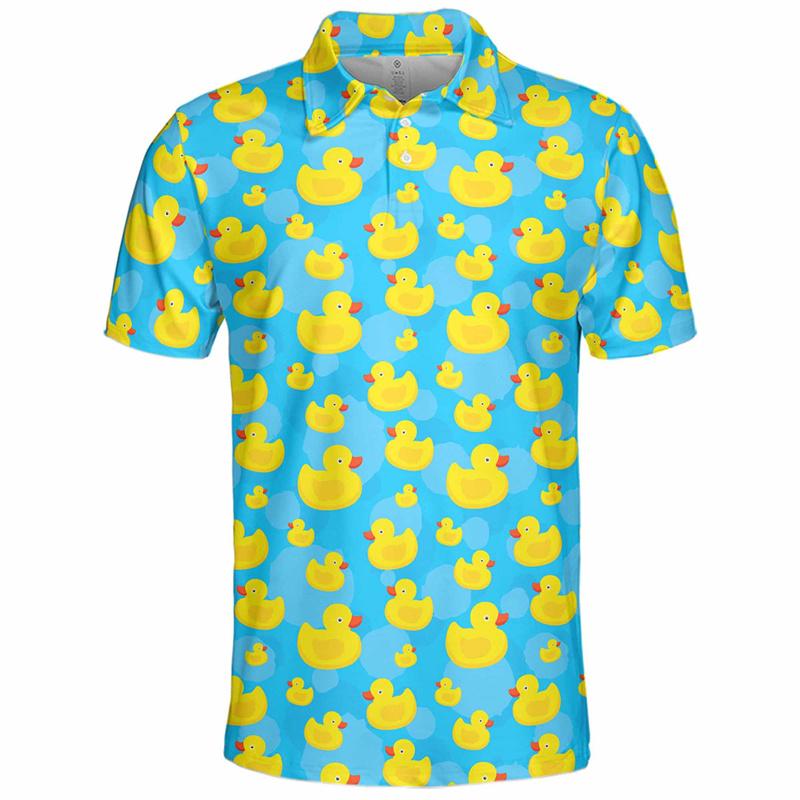 Cute Yellow Duck Pattern Golf Polo Shirt Unisex 3d Printed Cartoon Tennis Shirt Summer Street Loose Short Sleeve Tops Button Tees