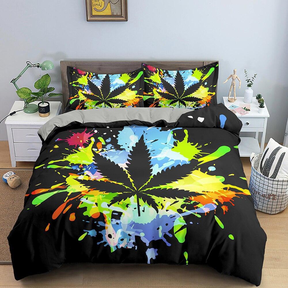 3D Digital Printing Bedding Colorful Leaf Quilt Cover Three-Piece Home Textile Model