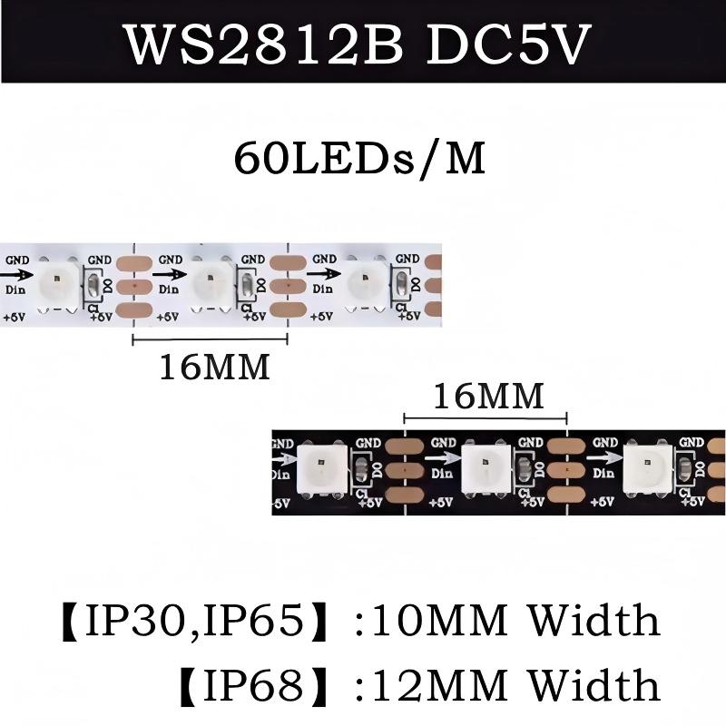 WS2812B Smart RGB LED Strip Light DC5V Individually Addressable Black White PCB IP65 IP68 Waterproof