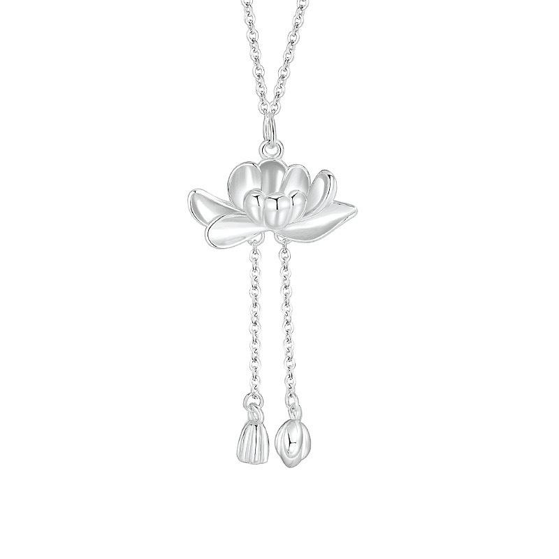 S925 Sterling Silver Two Lives Lotus Necklace - Women's National Style Fashion Clavicle Chain