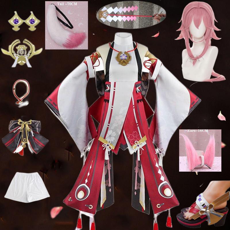   Cosplay Yae Miko Guuji Yae Cosplay Costume with Headwear Full Set for Halloween Party Costumes