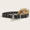 Fashionable PU Leather Waist Cincher With Faux Furs Patchworked Adjustable Pin Buckles Belt For Party adn Daily Outfit