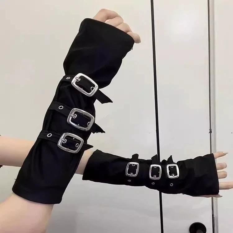 Y2K Personalizovaná přezka Punkový styl Dámské bezprsté rukavice Luo Hip Hop styl Rukávy pro jevištní vystoupení Street Dance