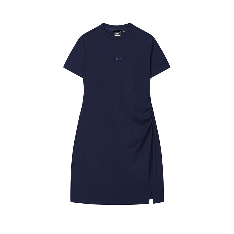 New FILA ORIGINALE Short Sleeved Dress Women's Dark Silent Blue DB F51W529313F-DB