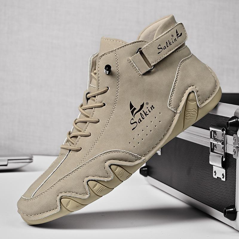 Handmade Leather Men Shoes 2025 New Retro Designer Ankle Boots Light Breathable Walking Shoes Slip on Drive Loafers Moccasins 48