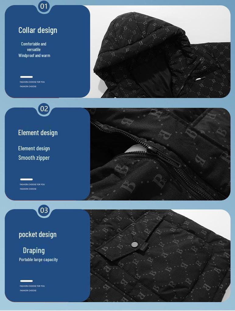 Men's 2025 Winter Down Jacket - French Style, Trendy Korean B-Print, White Duck Down Warm Outerwear.
