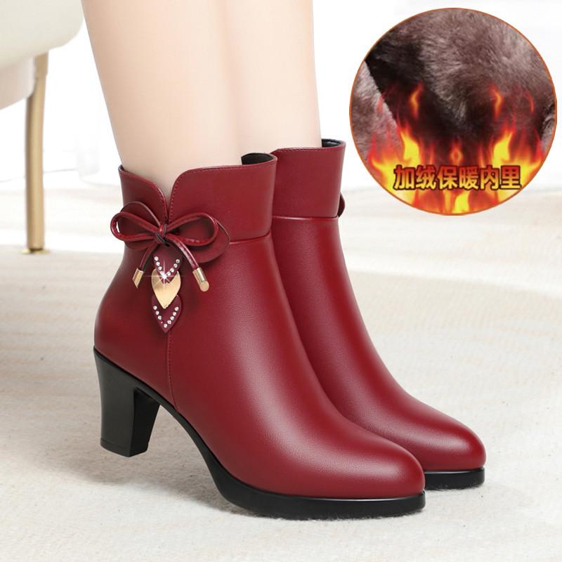 Fashion 2024 New Fashion Women's Boots Autumn and Winter Warm Plush Ankle Boots Women's Round Toe Thin Heel Zipper Casual Women's Shoes