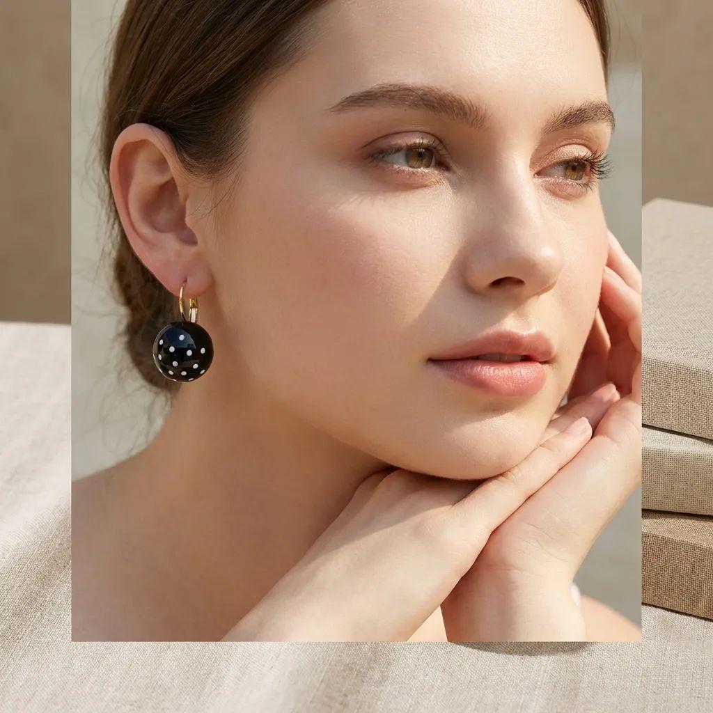 Women's Vintage Polka Dot Ball Stud Earrings for Fashion