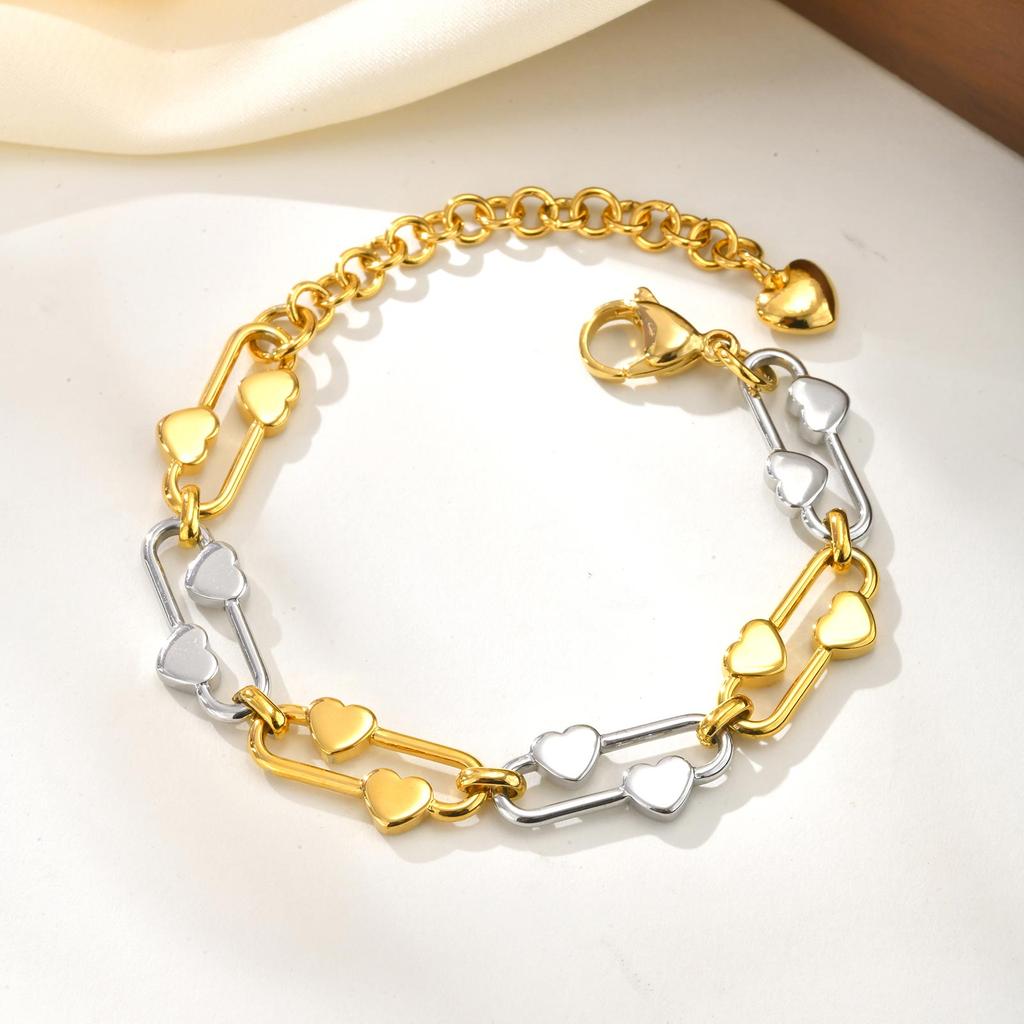 Fashion Bracelets Stainless Steel Heart Handmade Chain Bracelet Bangle For Women Girl Daily Charm Wrist Jewelry Gifts