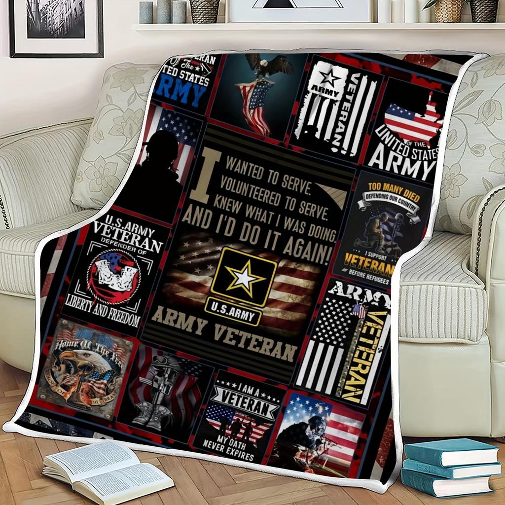 US Army Veteran Tribute Quilt Flag Patriotic Decor Military Gift Home Wall Hanging Memorial Blanket Honor Service Hero
