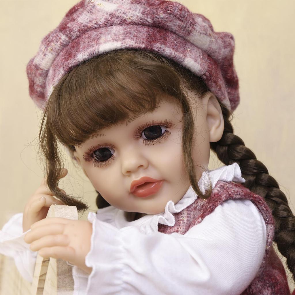 KEIUMI Full Silicone Vinyl 22 Inch Red Dress Lively Reborn Baby Doll Realistic Skin Babies Doll Children Gift