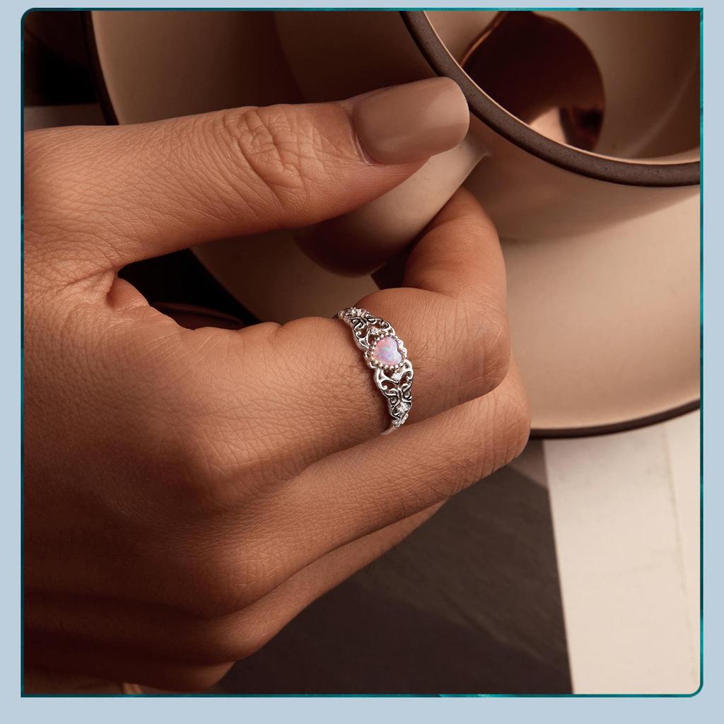 Opal 925 Sterling Silver Vintage Ring For Ladies Engrave Heart 925 Silver Rings