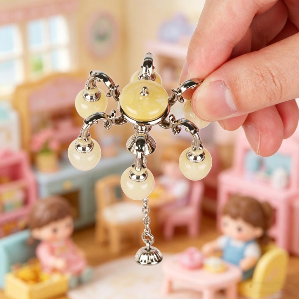 Realistic 1/12 Scale Miniature Chandelier Hanging Ceiling Light Model Figure For Life like Doll House Living Room Setup