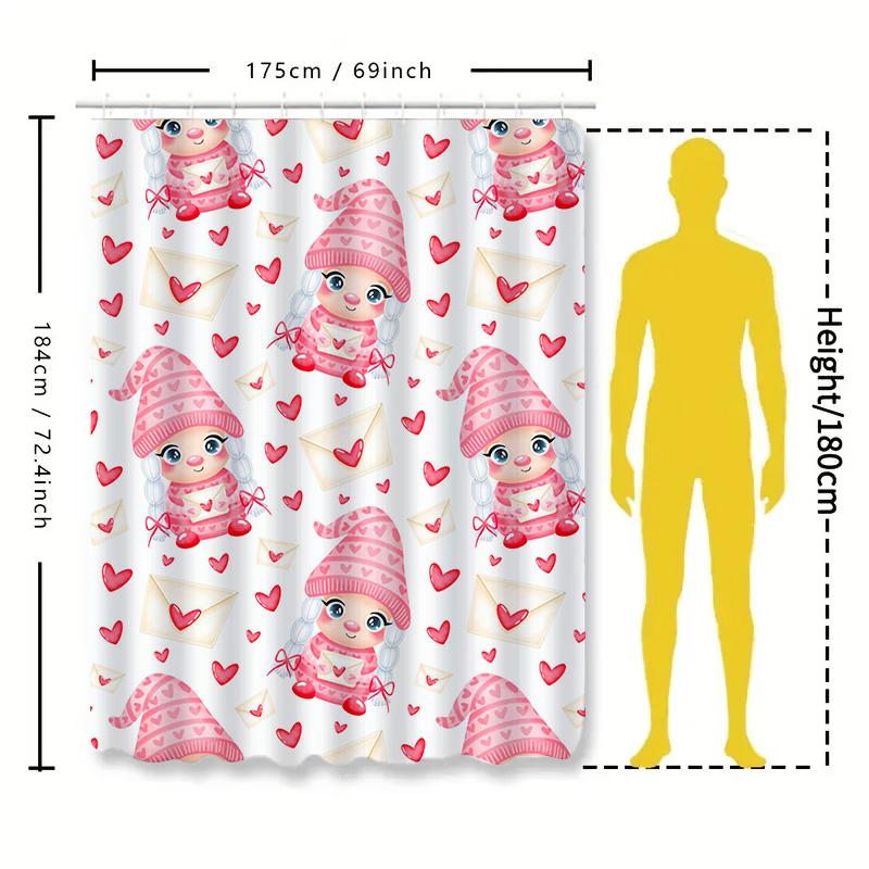 Love Letter Print Shower Curtain Cute Cartoon Design For Bathroom Decor Pink White Colorful Fabric Waterproof 3D Printing Shower