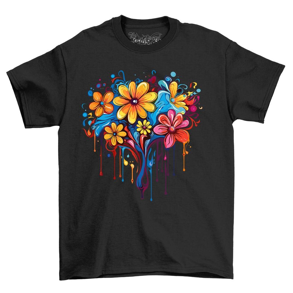 Bouquet Flower Paint Drip Design T-shirt - Funny and Whimsical! Unisex Printed D