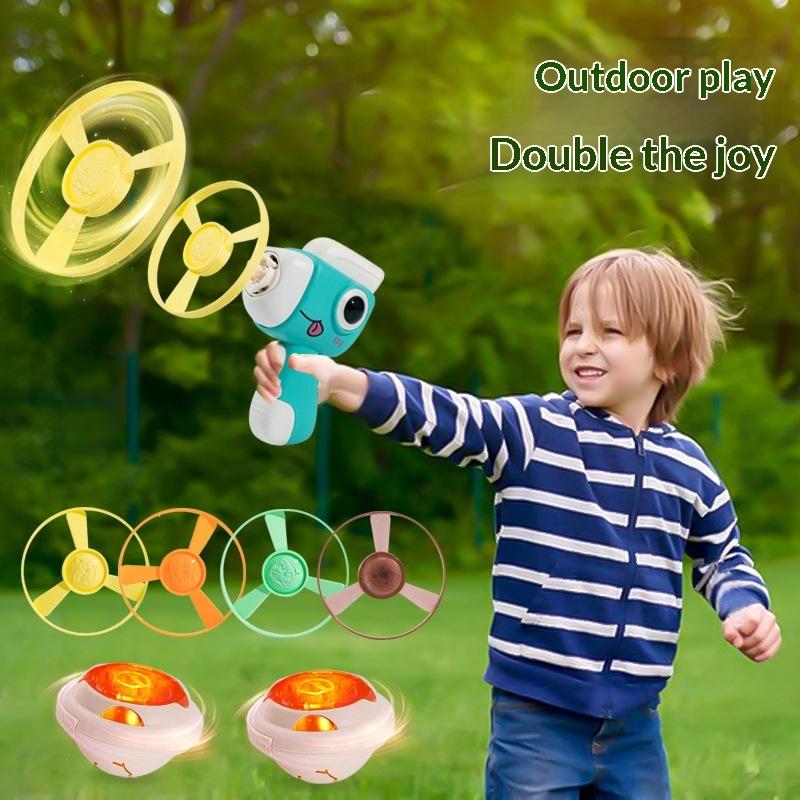 Children'S Outdoor Flying Bamboo Dragonfly Frisbee Gyro Gun Pistol Luminous Ufo Spinning Top Ejection Toy Kids Gyro Launcher