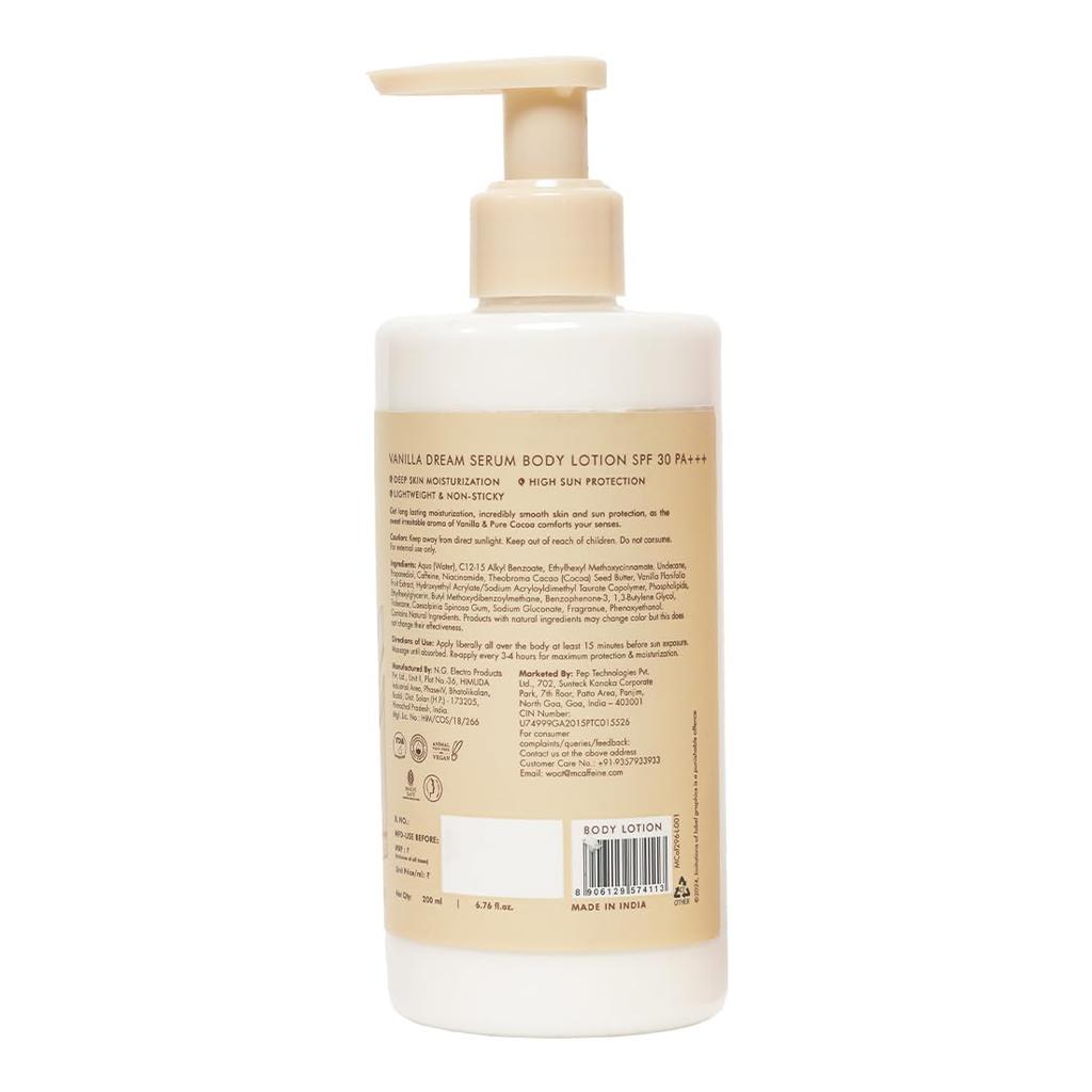 Mcaffeine Vanilla Dream Serum Body Lotion SPF 30 PA+++ For Women And Men With UVA UVB Protection 200 Ml