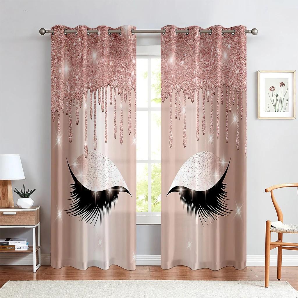 

Шторы на окна с рисунком в виде единорога, сверкающие ресницы, индивидуальный принт, шторы для девочек, гостиной, кабинета, украшения 2 шт. 100W130H(CM)&Rod Pocket