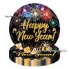 Black Gold New Year Party Set: Colorful Disposable Plates, Tablecloth, and Napkins