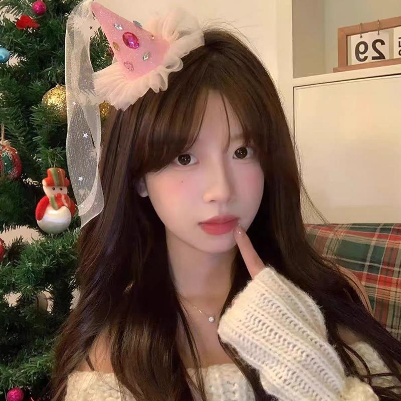 

Korean Cute Bow Birthday Hat Hair Clip for Women, Festival Party Cake Hat, Bangs Clip, Photo Hair Accessory Prop