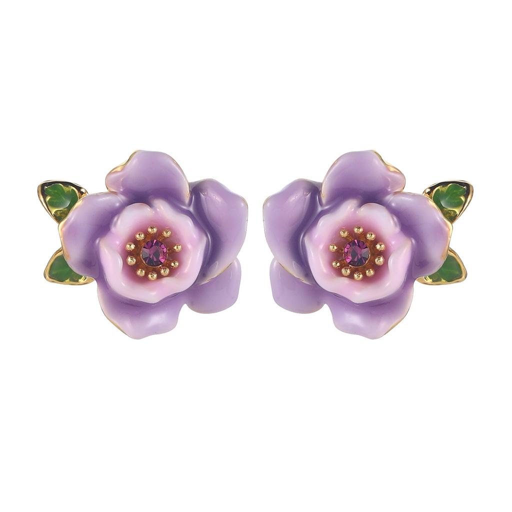 Retro purple and pink flower stud earrings enamel premium earrings design sense summer new sweet earrings