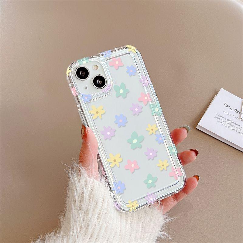 Color flower iPhone15promax mobile phone case Apple 14 transparent 13/12 fine hole anti-drop 11 women's models