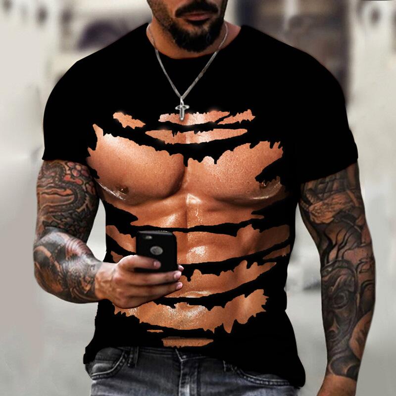 Summer Abstract Funny Pectoral Muscles T Shirts For Men Casual 3D Print Tee Hip Hop Harajuku Personality Round Neck Short Sleeve