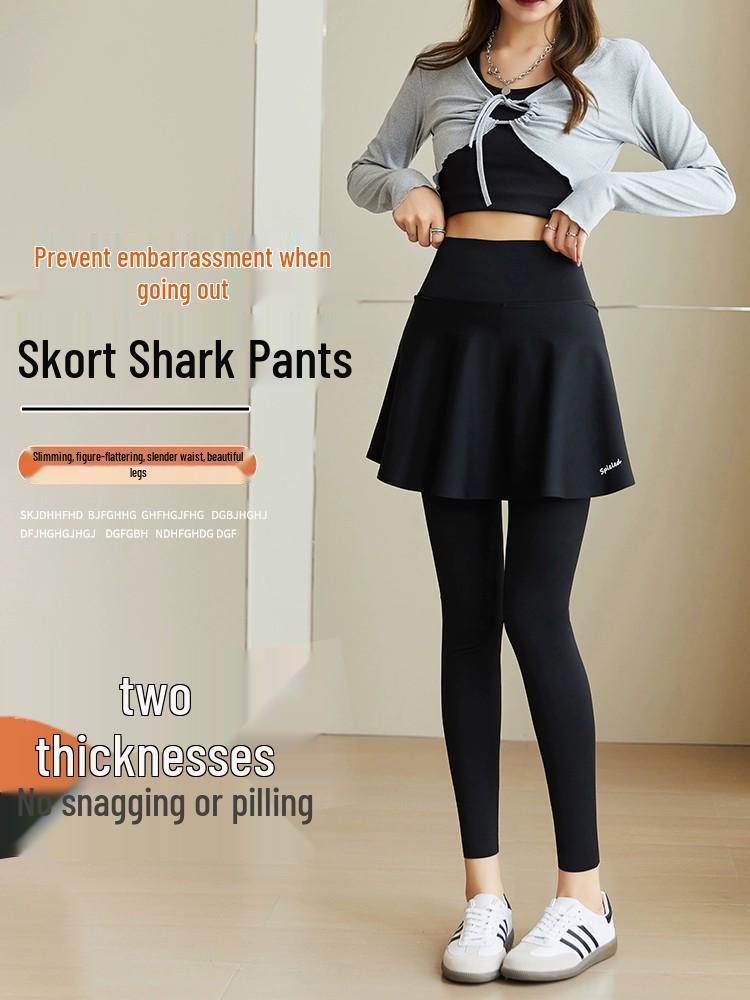 Women's Fleece-Lined Two-Piece Yoga Pants & Skirt - High-Waisted, Thickened for Slimming, Ideal for Autumn/Winter Fitness & Outerwear.