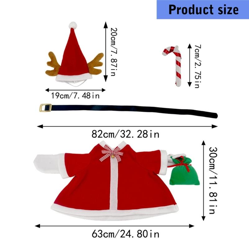 23Inch Porch Geese Statue Costume Polyester Santa Themed Outfit with Horned Deer Motif Styling for Christmas Yard and Holiday Photo Displays
