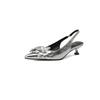 Summer women's leather sandals comfortable soft-soled empty sandals casual pointed thin heel medium heel silver bag head sandals