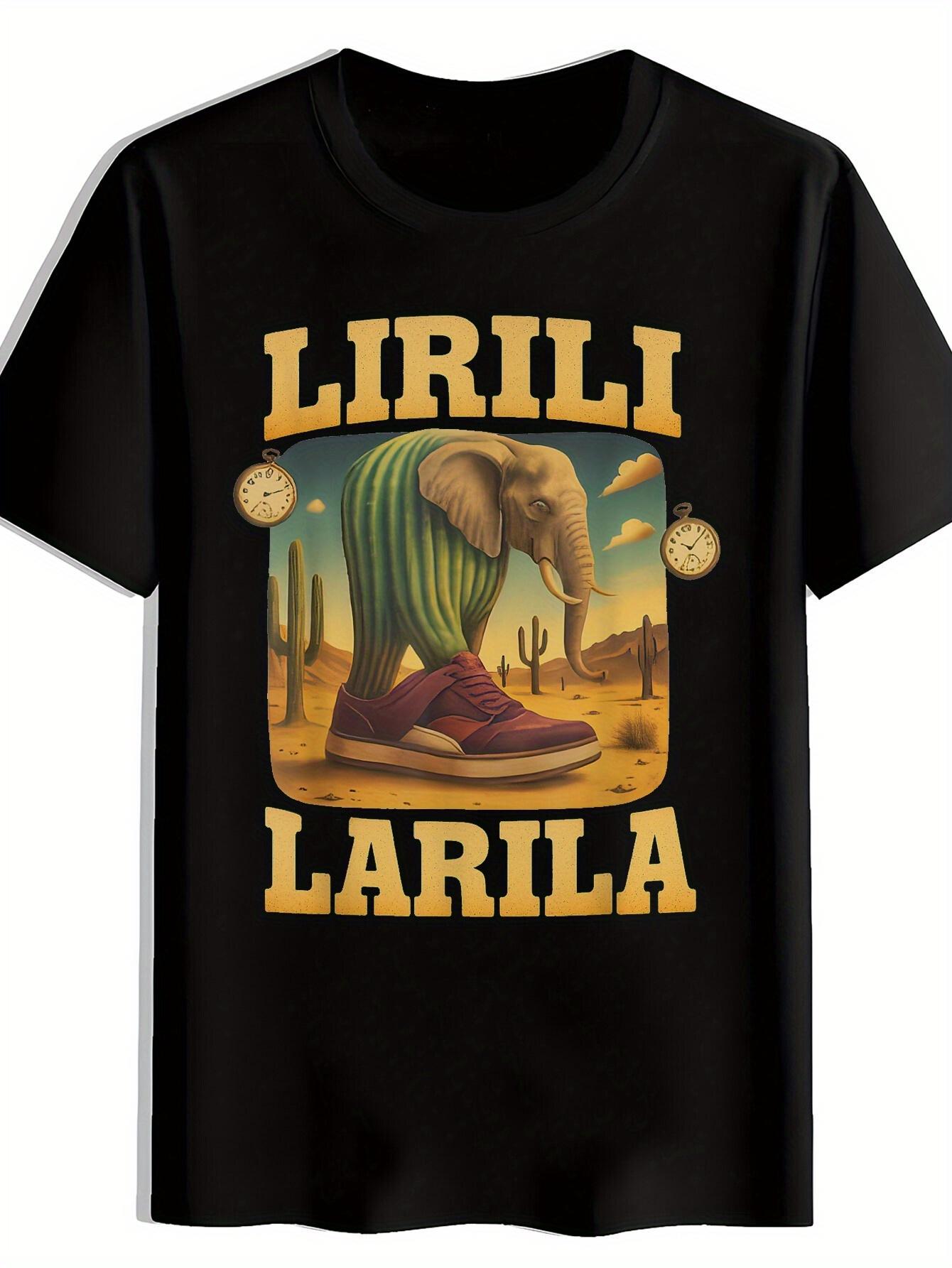 

Black T-shirt with Whimsical Elephant & Sneakers Design - LIRILI LARILA Print XXXXL
