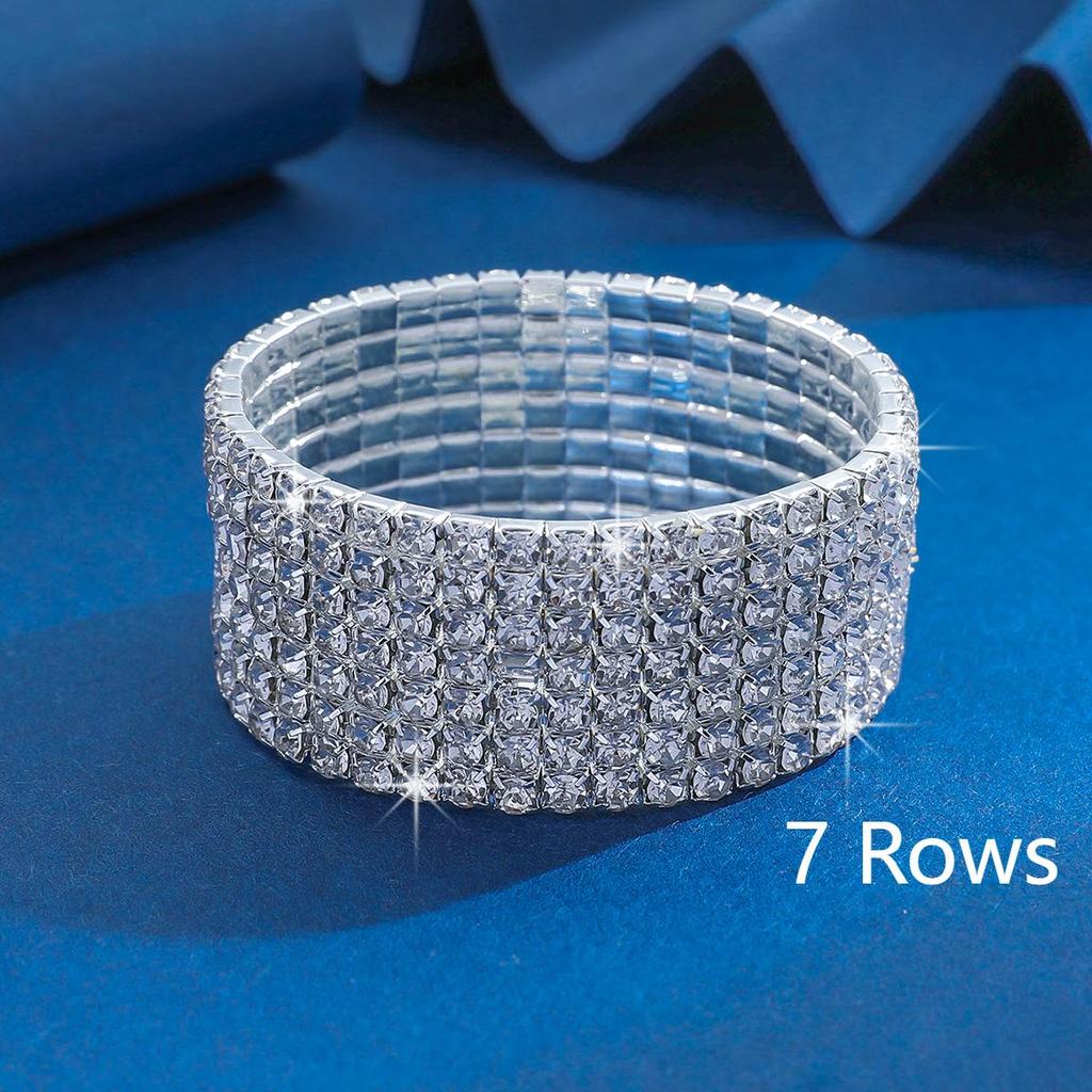 Bracelet Tendance Luxe Léger Multi-rangs Réglable Élastique Zircon Complet Zircon Adapté pour Voyage, Fête, Festival Cadeaux