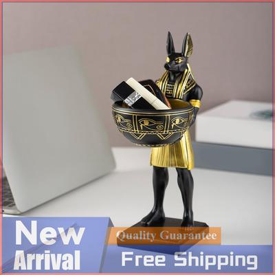 25cm Anubis God Statue with Bowl Egyptian Sculpture Desktop Entry Decoration Key Candy Holder Resin Ornament Home Interior Decor