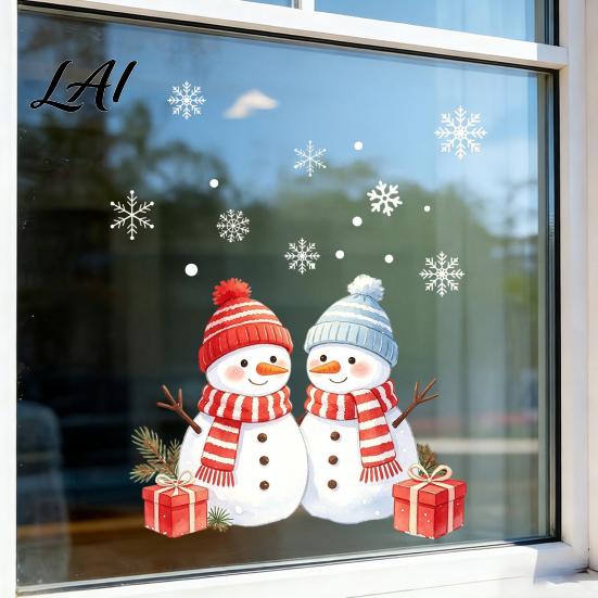 Creative Christmas Gift Ideas Snowman Static Glass Sticker PVC Waterproof Window Decals for Holiday Atmosphere Home Accents Decoration Snowflake