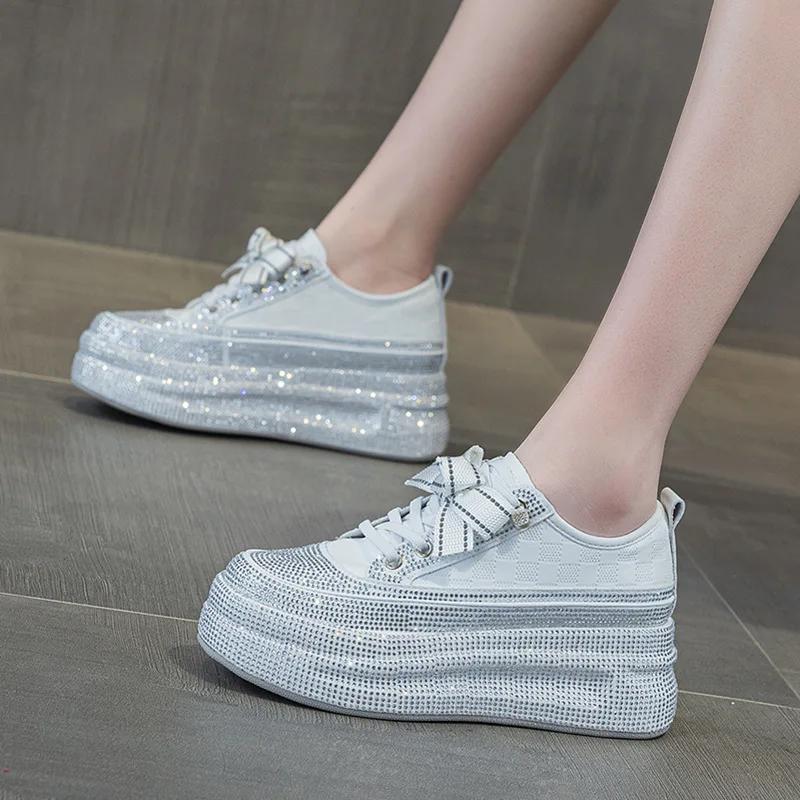 Fashion 7CM Genuine Leather Ankle Boots Shoes Elastic Chunky Sneakers Comfy New Summer Spring Pumps Fashion Vulcanize Women Casual Shoes