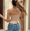 Women’s Sleeveless Ruffled Hem Strapless Top with Printed Pattern Slim Fit Bandana Style Blouse for Casual Wear