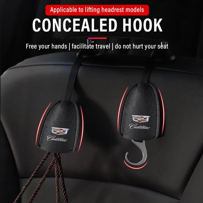 Leather Car Seat Back Hooks Portable Hanging Bag Rack For Cadillac XT5 XTS CTS BLS SLS DTS SRX Escalade Tiburon Deville