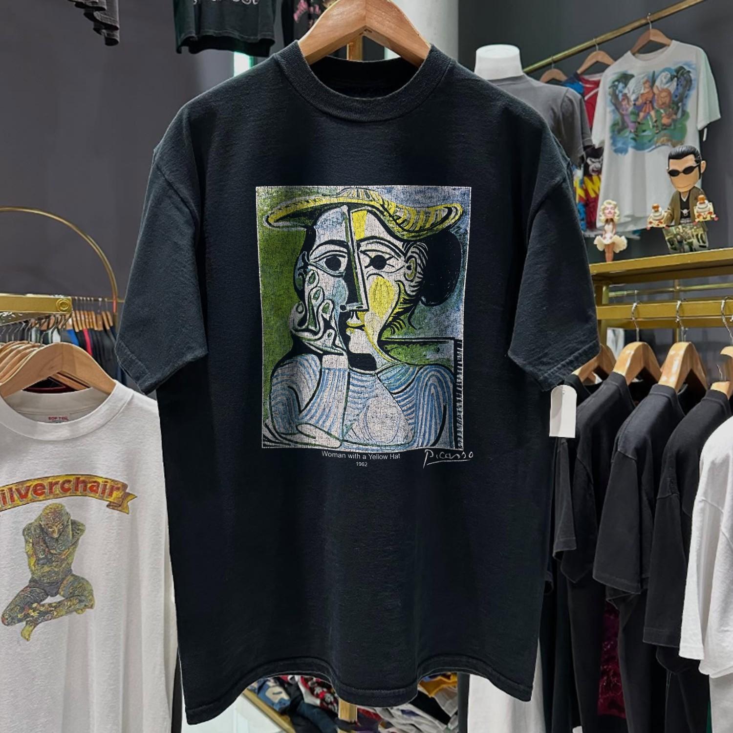 90s Picasso  Woman With A Yellow Hat  Promo T-Shirt Black XXL L